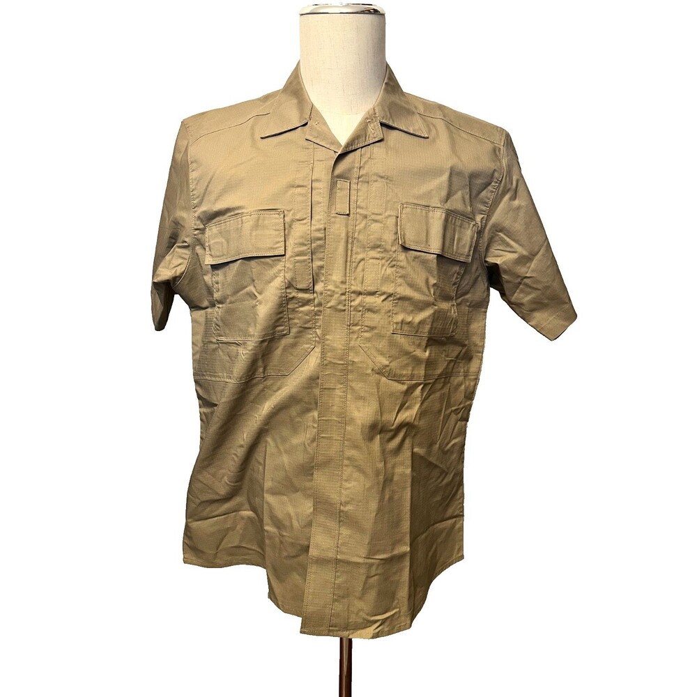 FIRST CLASS Men's L (16-16.5) Uniform Shirt Pockets Hidden Zipper Rip Stop Khaki